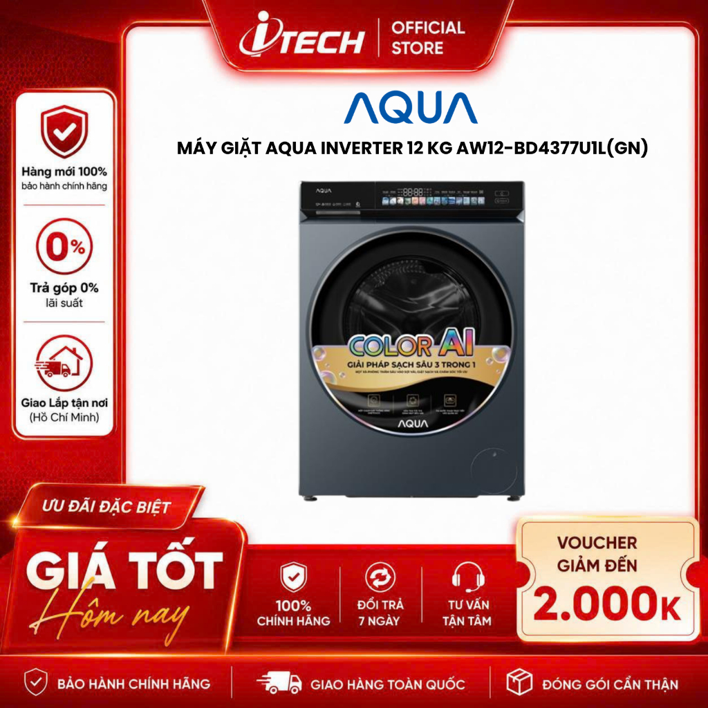 AW12-BD4377U1L - Máy giặt Aqua Inverter 12 kg AW12-BD4377U1L(GN) - Hàng chính hãng