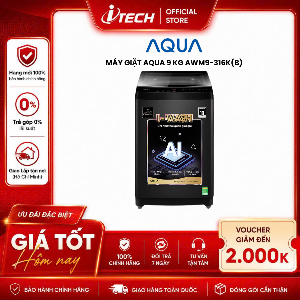 AWM9-316K(B) - Máy giặt Aqua 9 kg AWM9-316K(B) - Hàng chính hãng