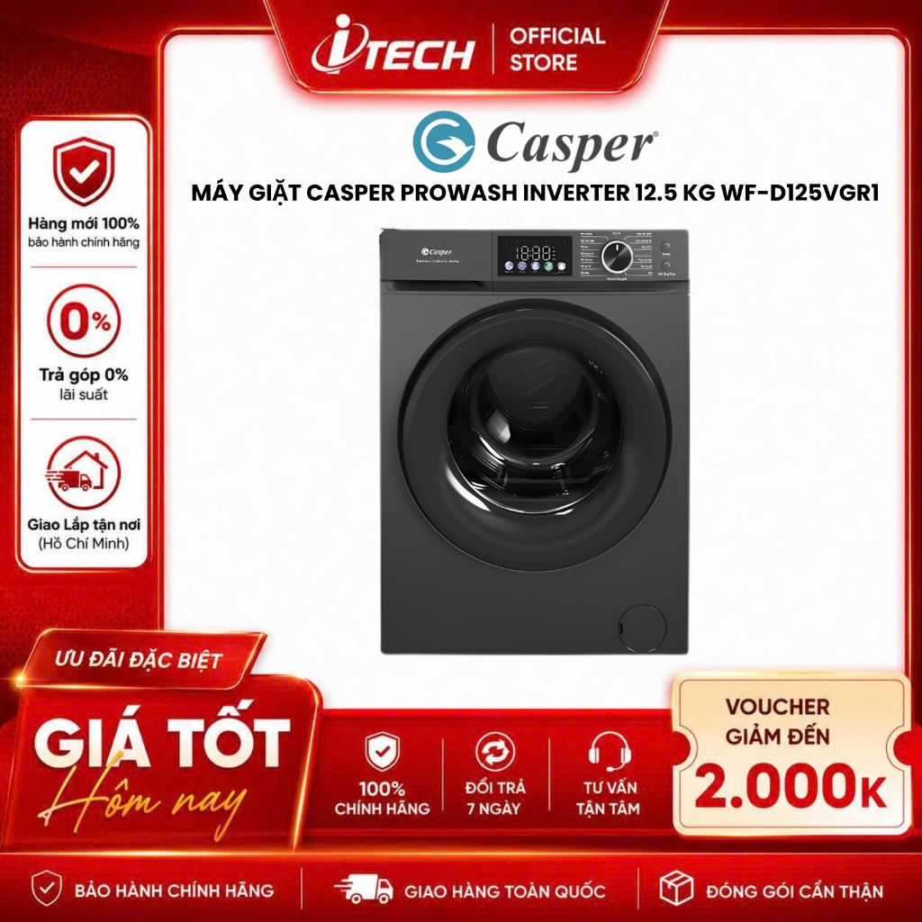 D125VGR1 - Máy giặt Casper ProWash Inverter 12.5 kg WF-D125VGR1 - Hàng chính hãng