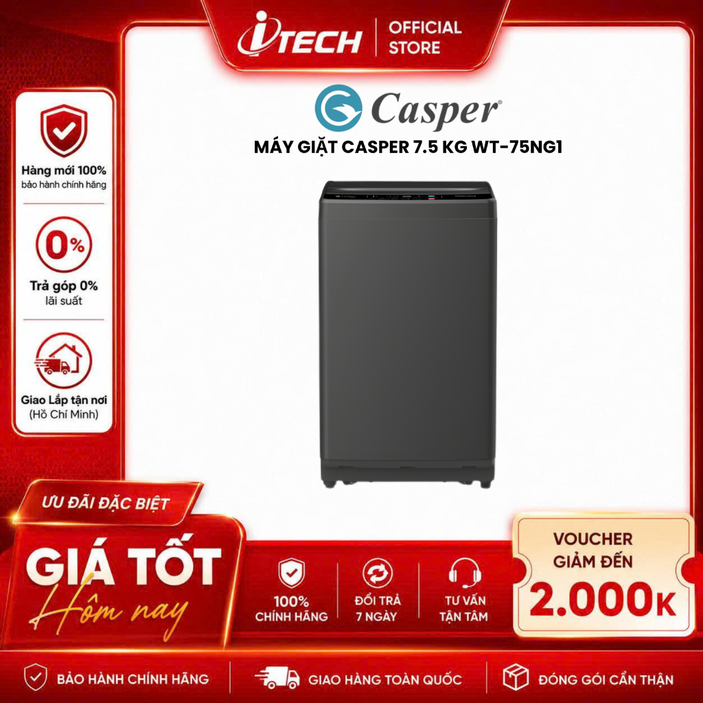 WT-75NG1 - Máy giặt Casper 7.5 kg WT-75NG1 - Hàng chính hãng