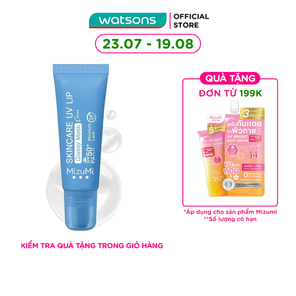 Mặt Nạ Môi Chống Nắng MizuMi Skincare UV Lip Glassy Mask Clear SPF50+ PA++++ 8ml