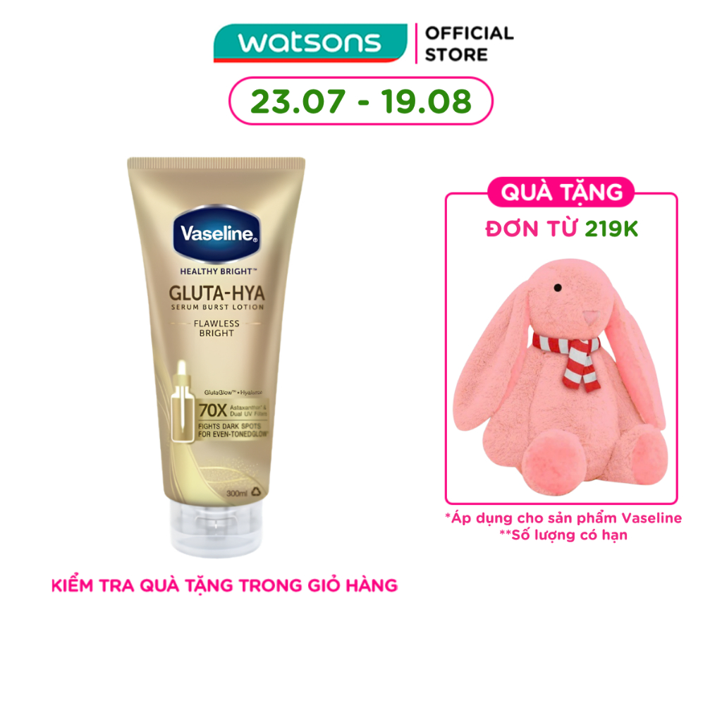 Serum Dưỡng Thể Vaseline Healthy Bright Gluta Hya Burst UV Lotion Flawless Bright 300ml