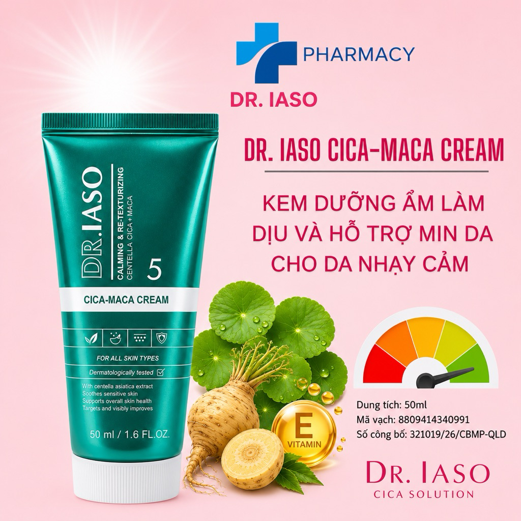 Kem dưỡng ẩm IASO DR. IASO Cica-Maca Cream Kem Dưỡng Ẩm Làm Dịu - KEM DƯỠNG ẨM Dr. IASO Kem Cica Mac