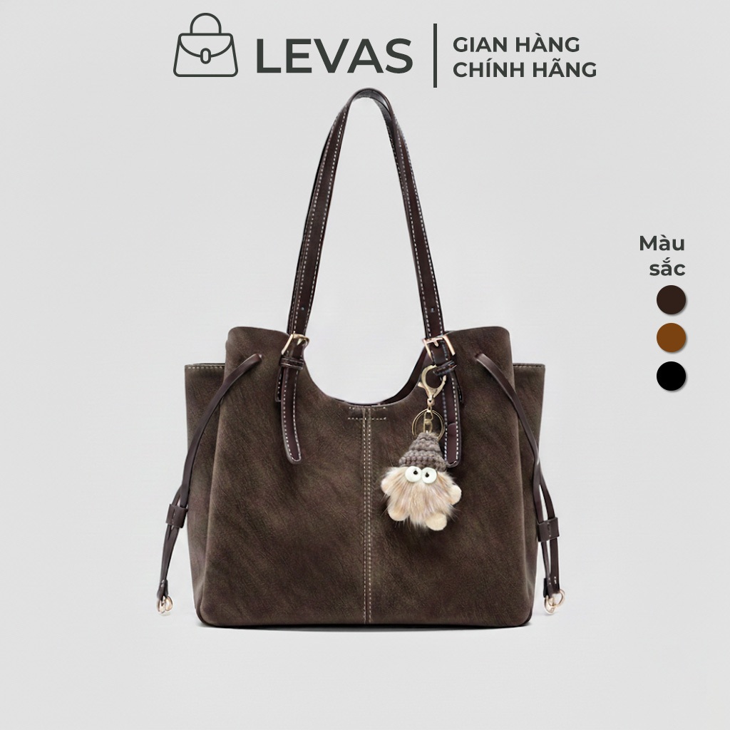 Túi Tote Đeo Vai LEVAS Da Cao Cấp Size 30 Dung Tích lớn Tặng Kèm Charm Bông LS007
