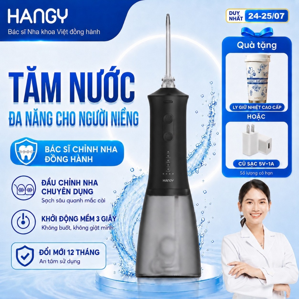Máy tăm nước HANGY HN26 và P20 màn hình LED - Sạch sâu kẽ răng, bảo vệ nướu