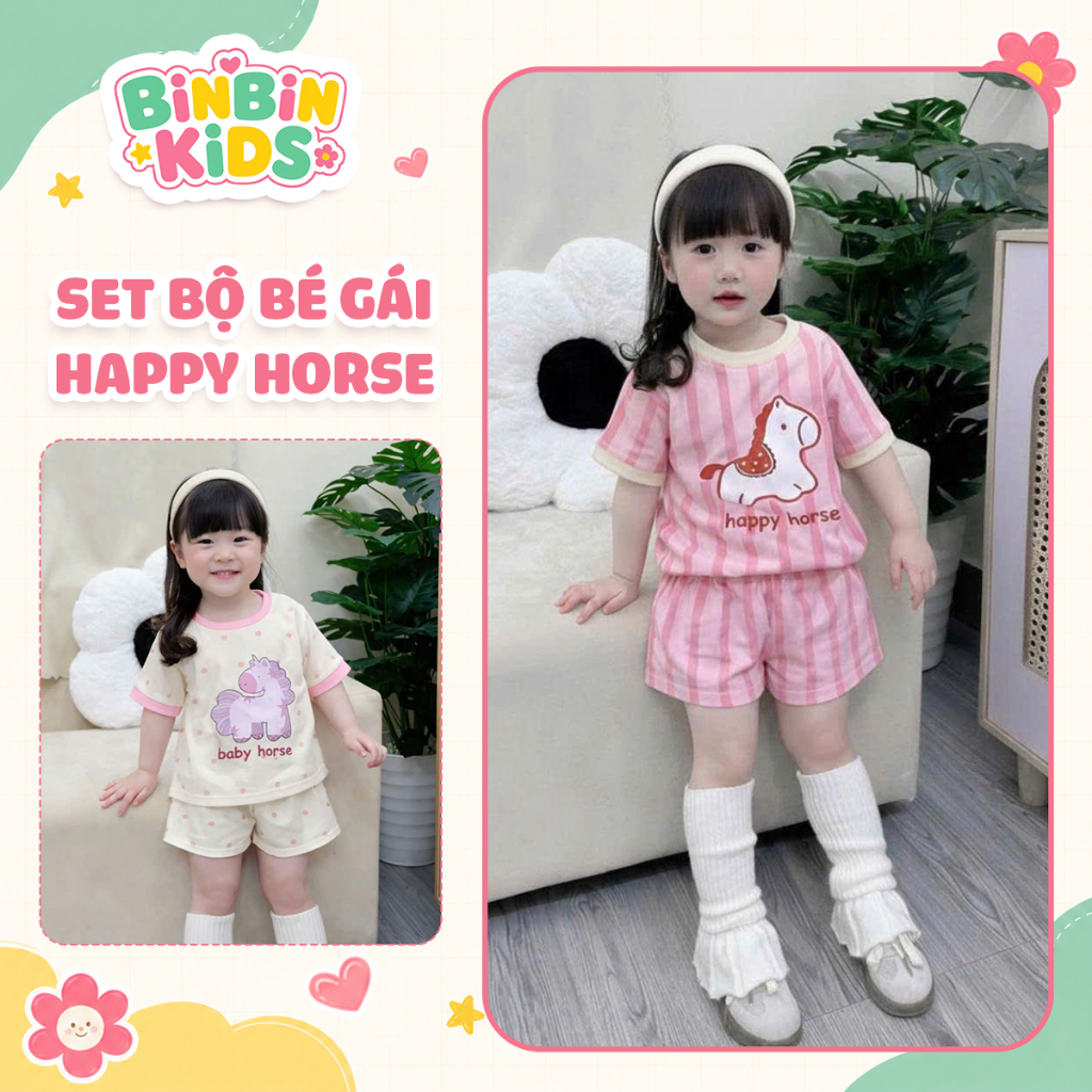 Sét Bộ đồ bé gái Happy Horse / Baby Horse mùa hè dễ thương (Áo thun + Quần short) Chất Liệu Cotton M