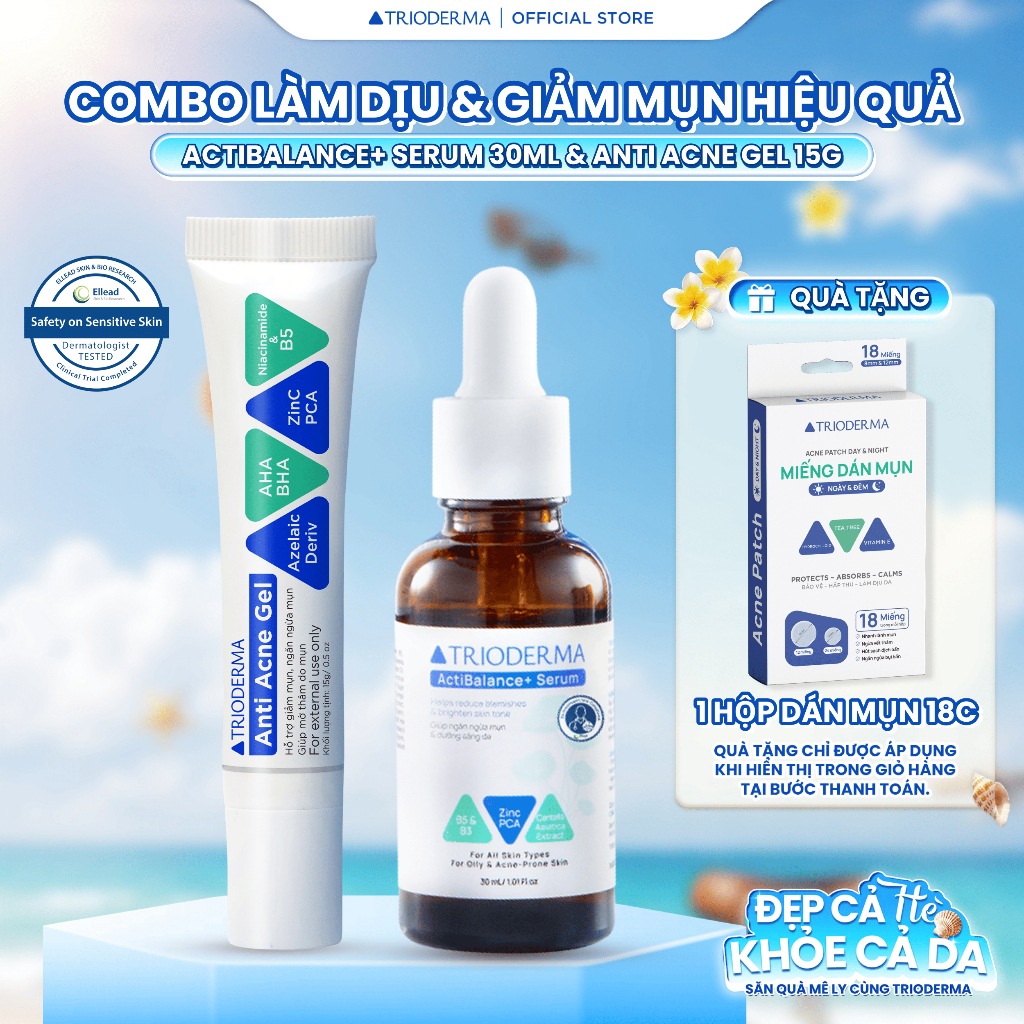 Combo Serum & Gel mụn chăm sóc & giảm mụn Trioderma ActiBalance+ Serum 30ml & Anti Acne Gel 15g