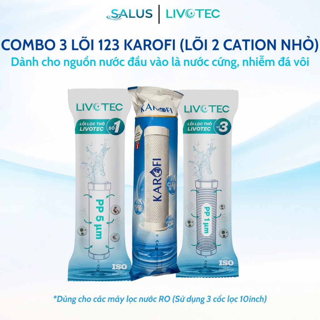 Combo 3 Lõi Lọc Thô 123 (Lõi 2 CTO Lưới) Karofi Livotec - Dùng Cho Model S-S038, O-P1310
