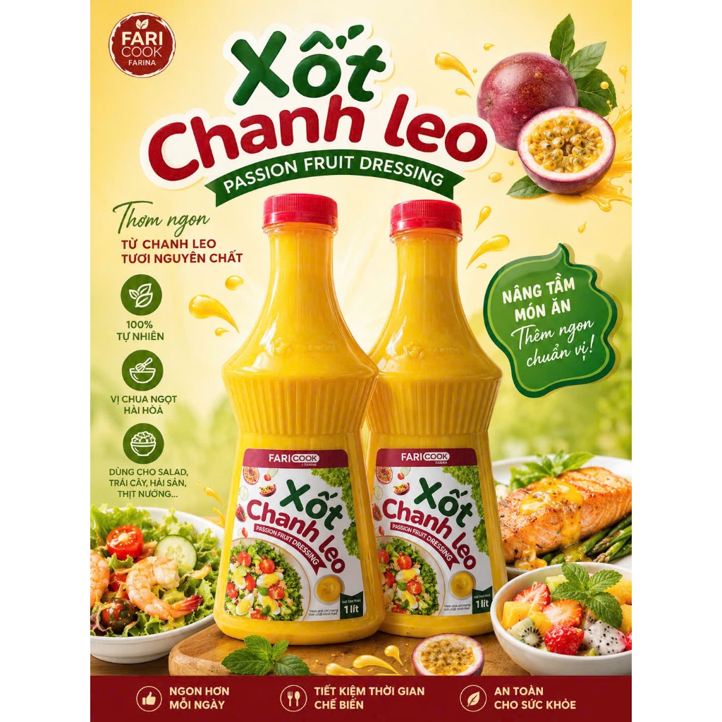 Sốt Chanh Leo Faricook - Sốt salad rau, hoa quả, chấm hải sản, đồ nướng, làm gỏi - 1 KG