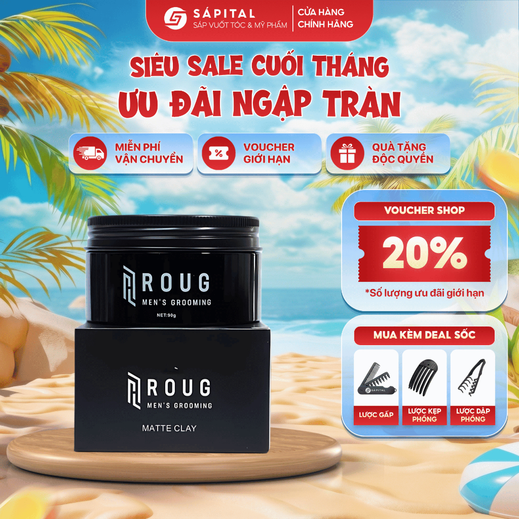 [VERSION 4] Sáp vuốt tóc Roug Matte Clay - Roug Đen cho tóc mỏng, Giữ nếp tới 12h, Không bết dính