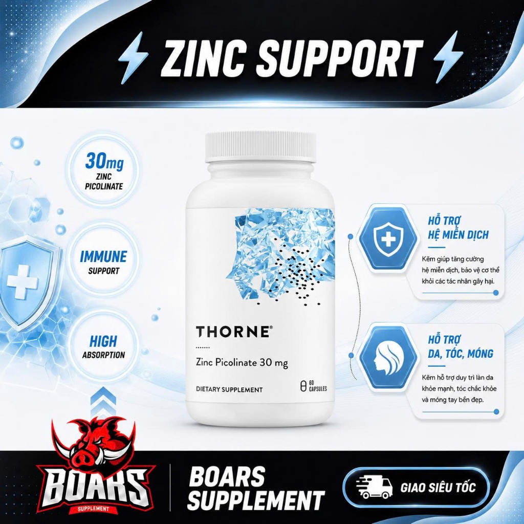 THORNE Zinc Picolinate - Thực Phẩm Bổ Sung Kẽm Dạng Viên 60 Viên