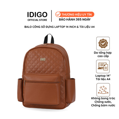 Ba lô công sở thời trang nữ IDIGO UBP2 – 6035, balo da nữ họa tiết chần trám đựng laptop 14 inch