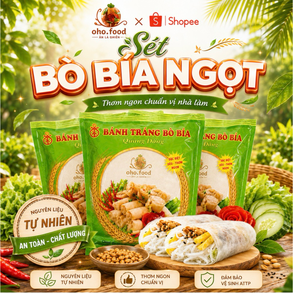 BÒ BÍA NGỌT,BÒ BÍA,BÒ BÍA NGỌT ĐẦY ĐỦ LÁ CUỐN + VỪNG ĐEN + THANH KẸO ĐƯỜNG,ĐỒ ĂN VẶT NGON - OHO.FOOD