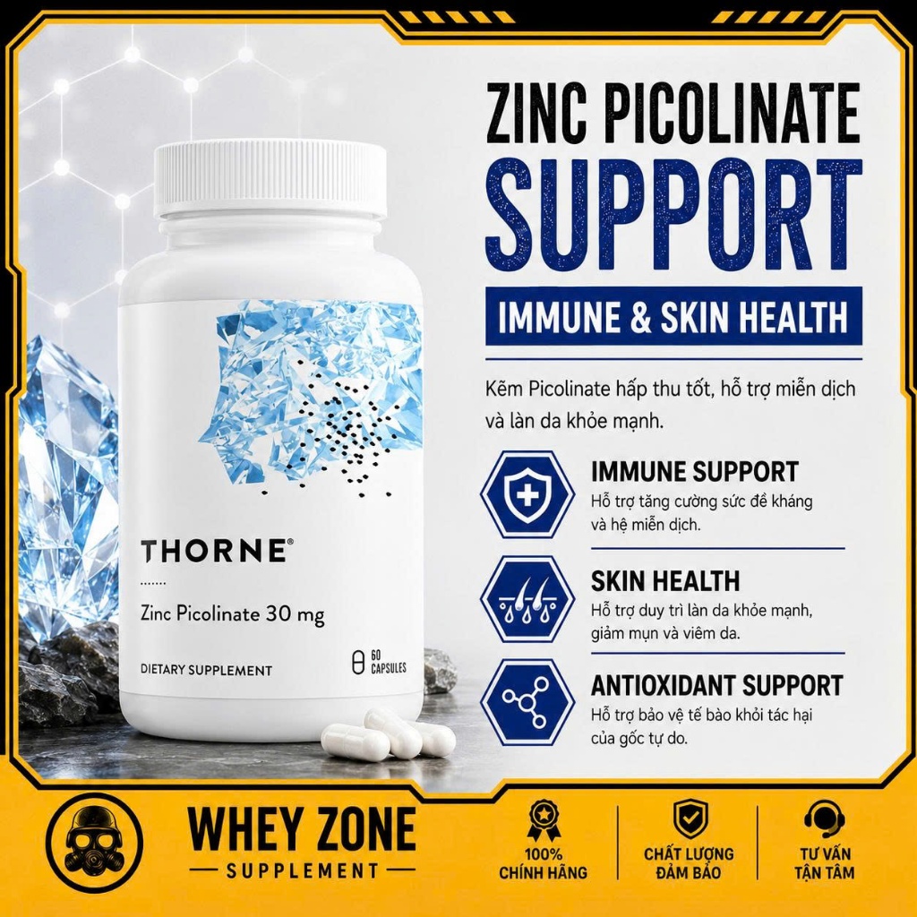 THORNE Zinc Picolinate  Viên Bổ Sung Dinh Dưỡng Kẽm 60 Viên