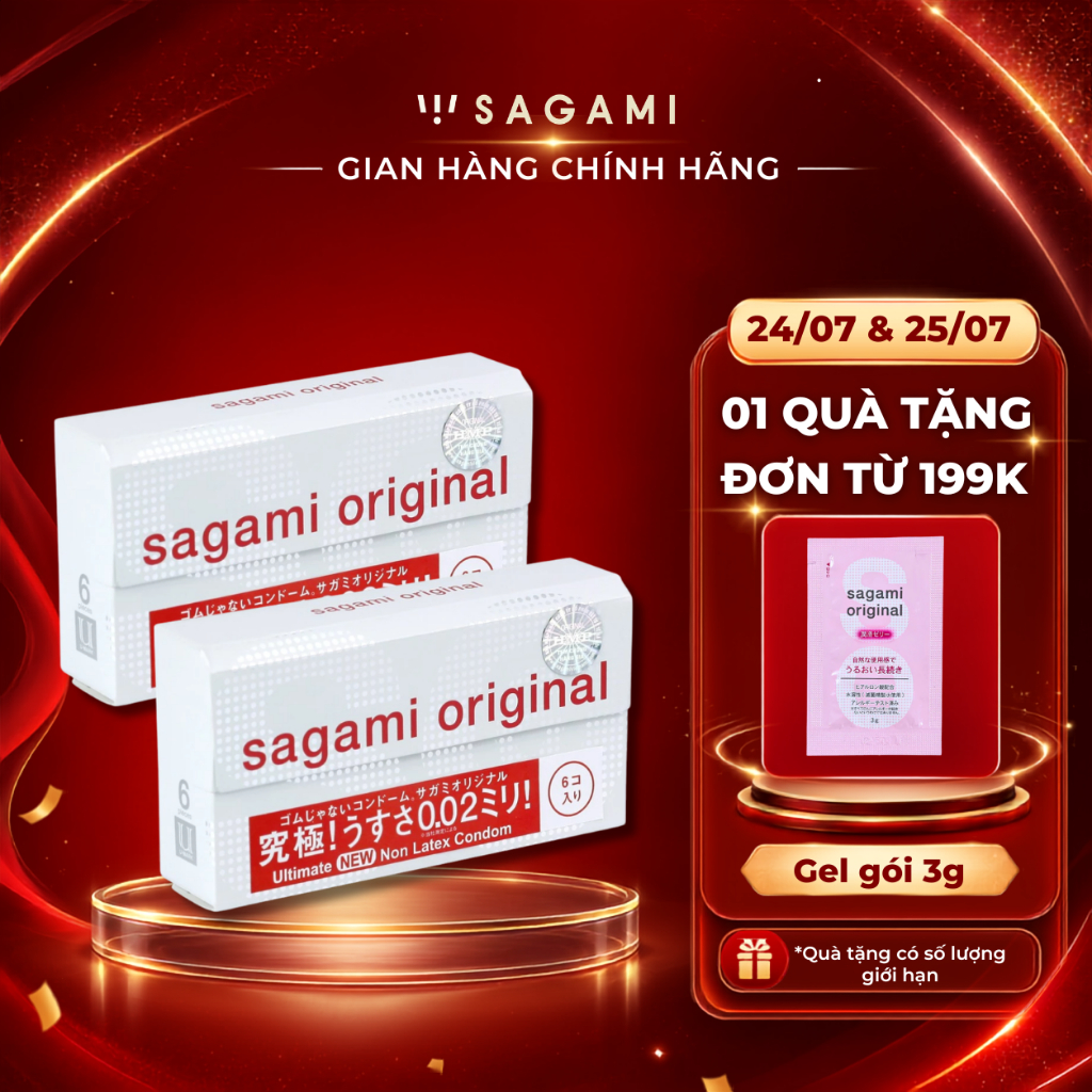 Combo 2 hộp bao cao su Sagami 002 siêu mỏng non latex hộp 6 chiếc