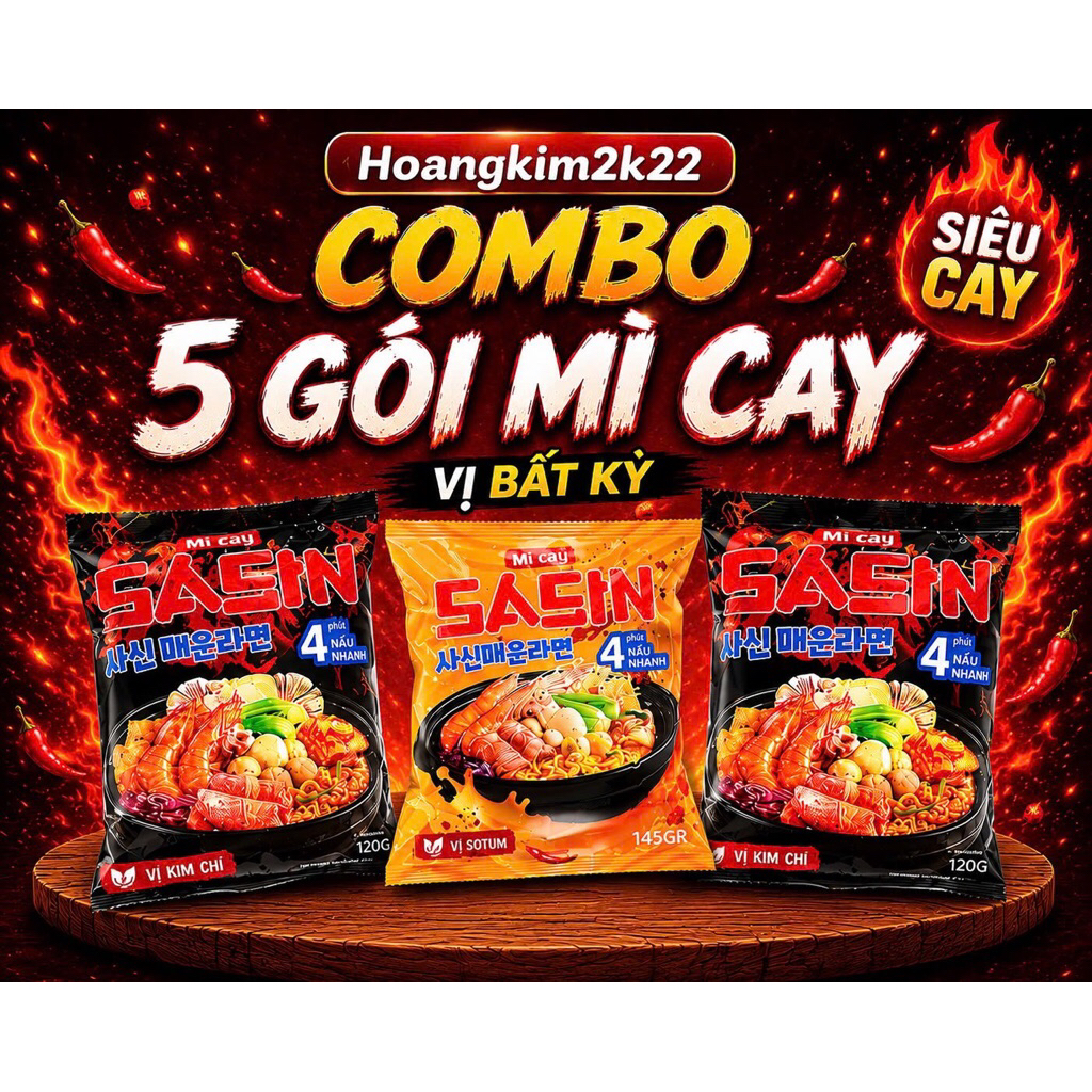 [ 5 GÓI ] MÌ CAY SASIN VỊ KIM CHI + MÌ CAY SASIN VỊ SOYUM + VỊ KIM CHI + MÌ TRỘN.