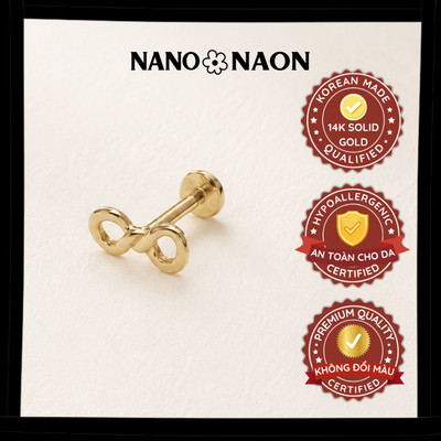 [Nano&Naon] Khuyên tai Vàng 14K Hàn Quốc flatback vô cực xoắn - Nano&Naon