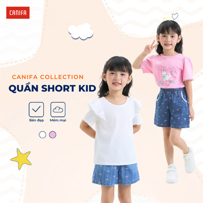 Quần soóc jeans bé gái CANIFA cotton họa tiết 1BS26S005