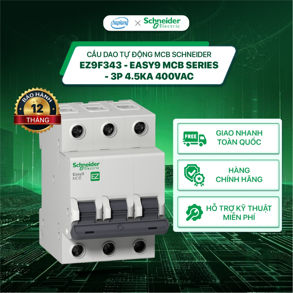 Cầu dao tự động 3P Schneider EZ9F34340 EZ9F34350 EZ9F34363 - 40A 50A 63A 4.5kA - Easy9 MCB Series