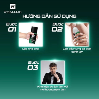 [TẶNG 40% dung tích] Lăn khử mùi Romano Khử mùi vượt trội, Hương nam tính suốt 48H 56ml