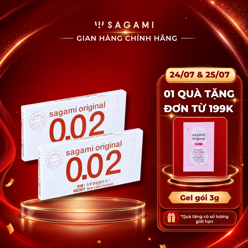 Combo 2 hộp bao cao su Sagami 002 siêu mỏng non latex hộp 2 chiếc