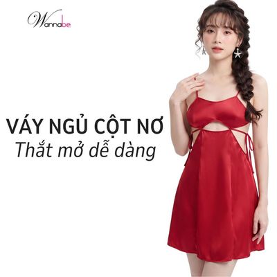 Váy ngủ lụa WANNABE đầm ngủ 2 dây cutout xẻ eo thắt nơ bên hông khoe eo thon quyến rũ xinh đẹp DNS84