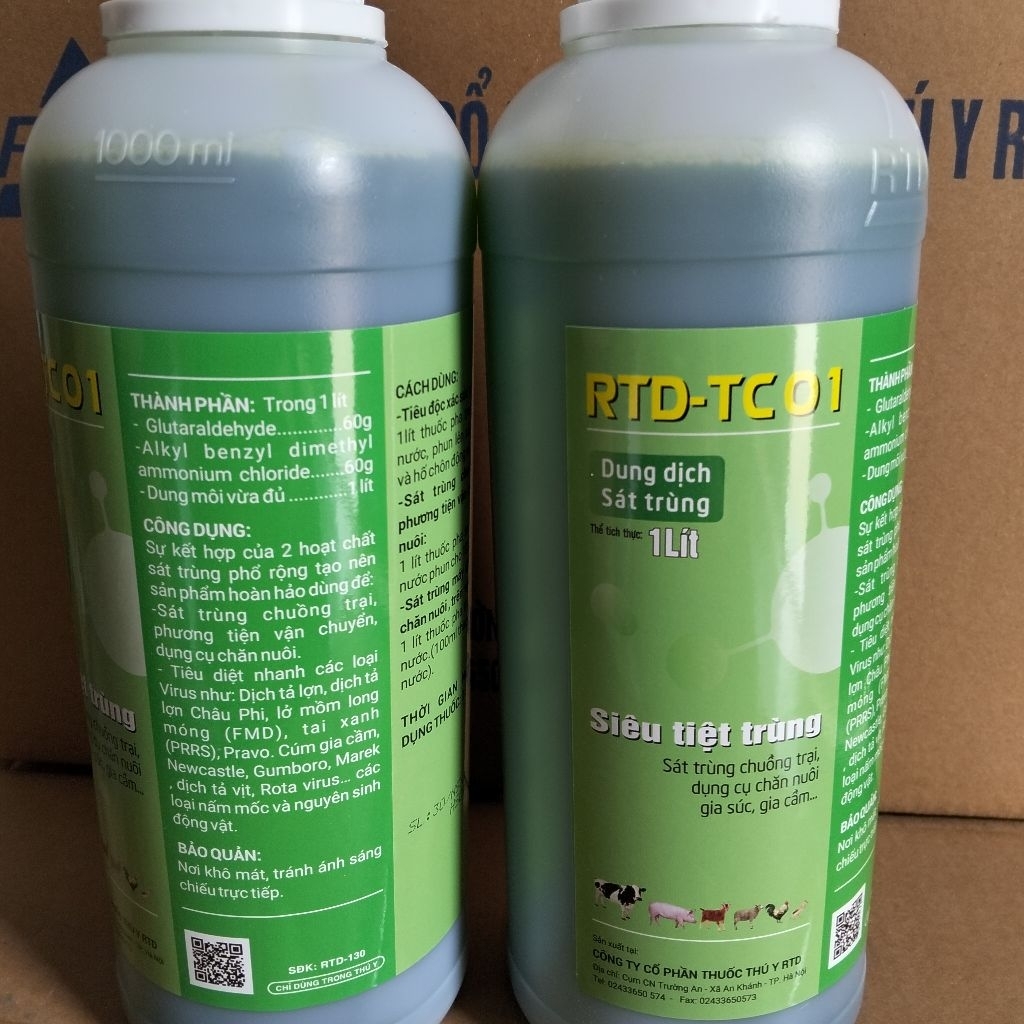2 chai sát trùng xanh RTD TC01 diệt virus, vi khuẩn chăn nuôi heo
