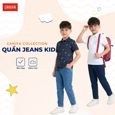 Quần jeans bé trai cotton CANIFA dáng suông basic mặc đi học, đi chơi 2BJ26S002