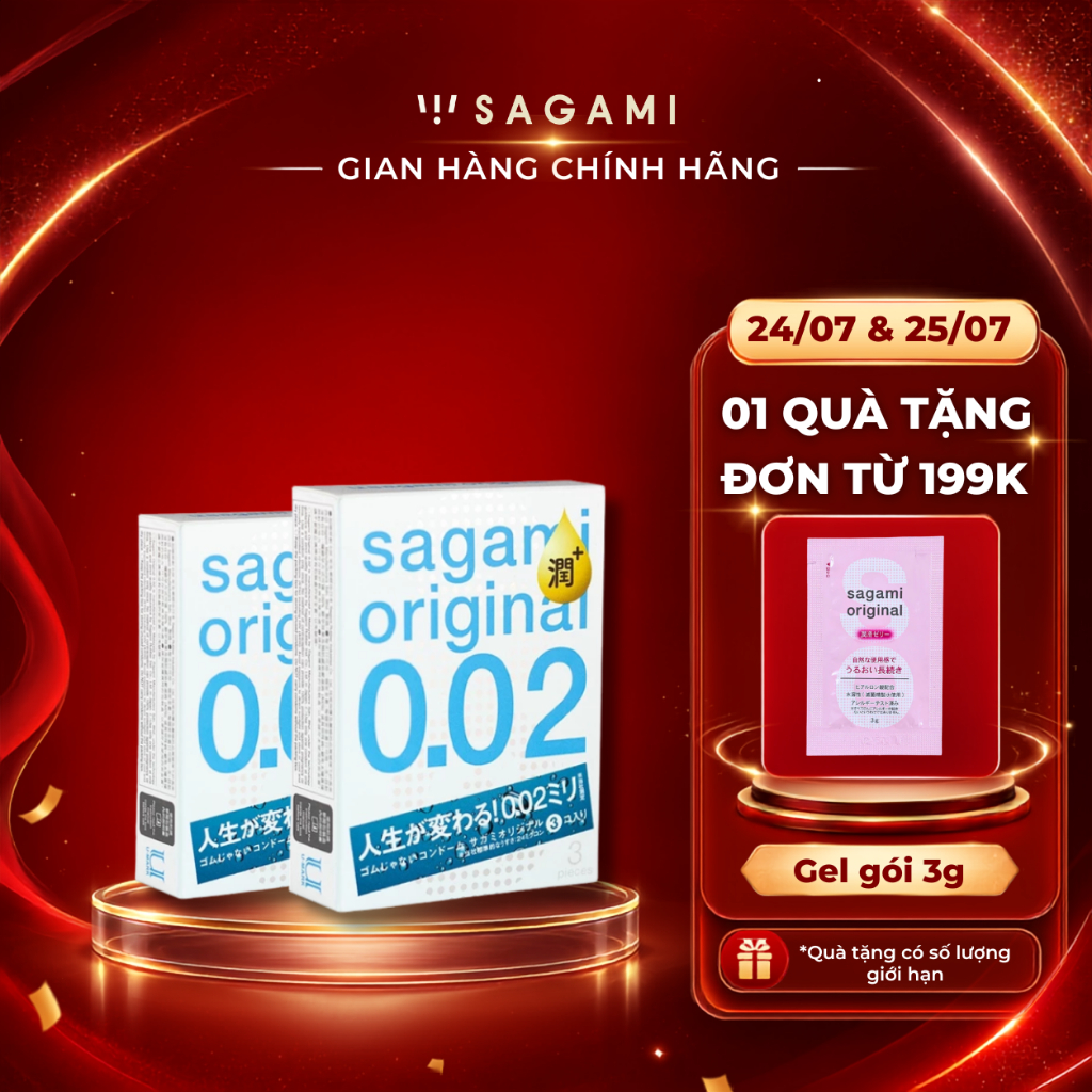 Combo 2 hộp bao cao su Sagami 002 Extra - Nhiều gel - bcs siêu mỏng - Non Latex - Hộp 3 chiếc