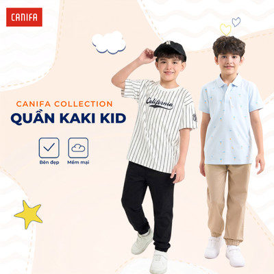 Quần Khaki bé trai CANIFA cạp chun co giãn bo gấu, thoải mái vận động 2BK26A002