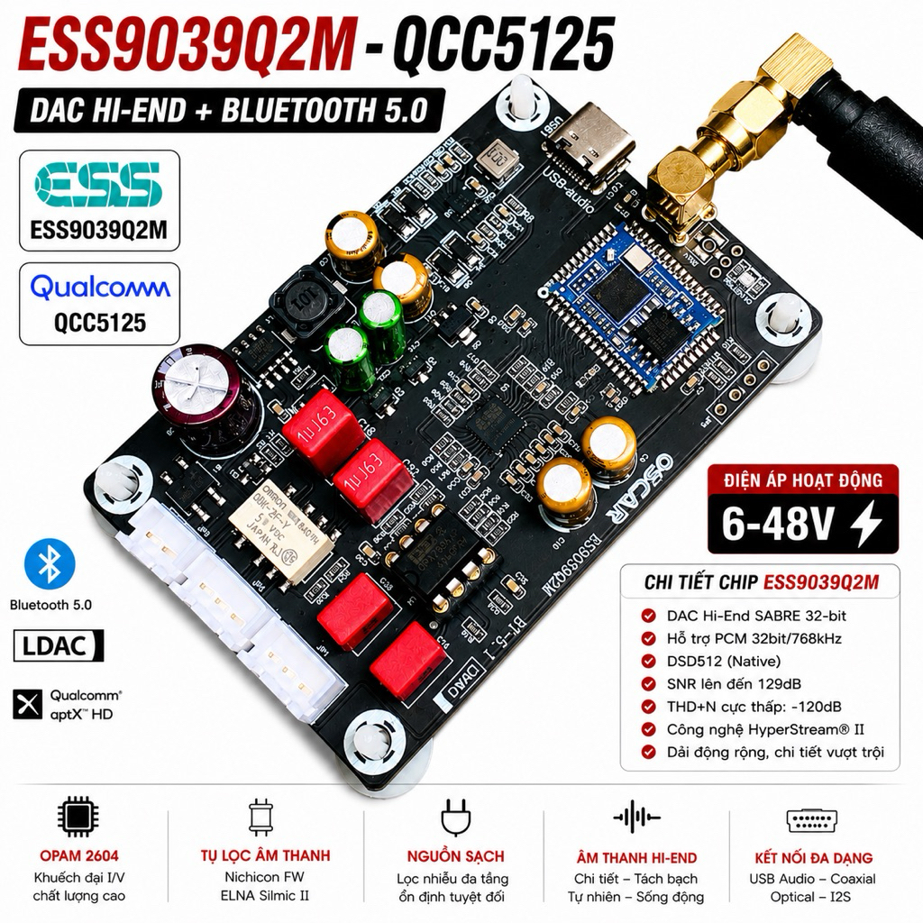mạch bluetooth qcc5125 DAC-ESS9039Q2N chất lượng cao