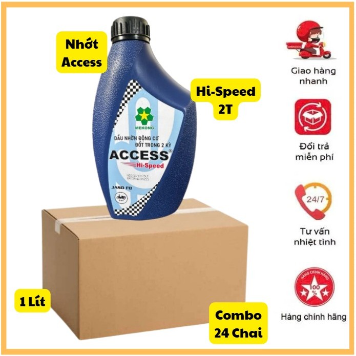 🎁Combo 24 Chai Nhớt Access Hi-Speed 2 Thì 1 Lít (Bình Xanh Nắp Đen) Dùng Cho Động Cơ 2 Thì