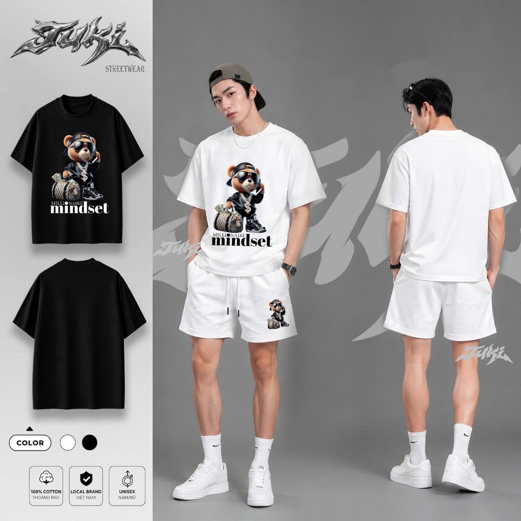 Set Áo Thun Oversize MINDSET BEAR Graphic 100% Cotton Tuki Streetwear