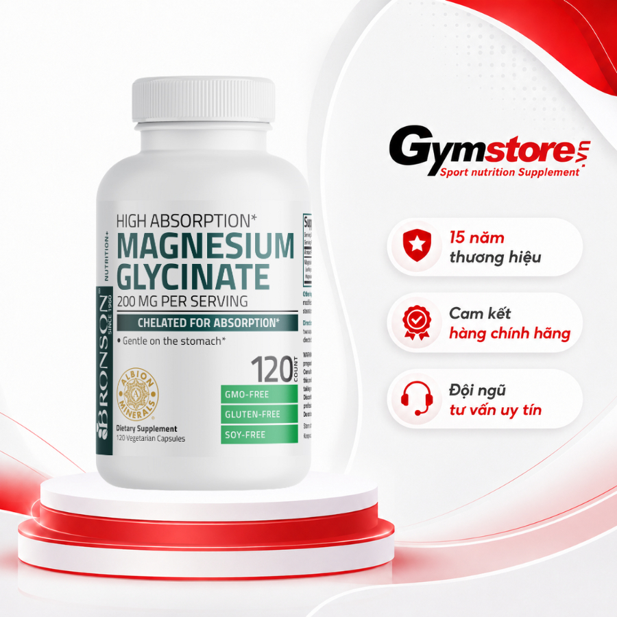Viên uống Bronson Magnesium Glycinate 200mg, hỗ trợ giấc ngủ, tăng cường trí nhớ- Gymstore