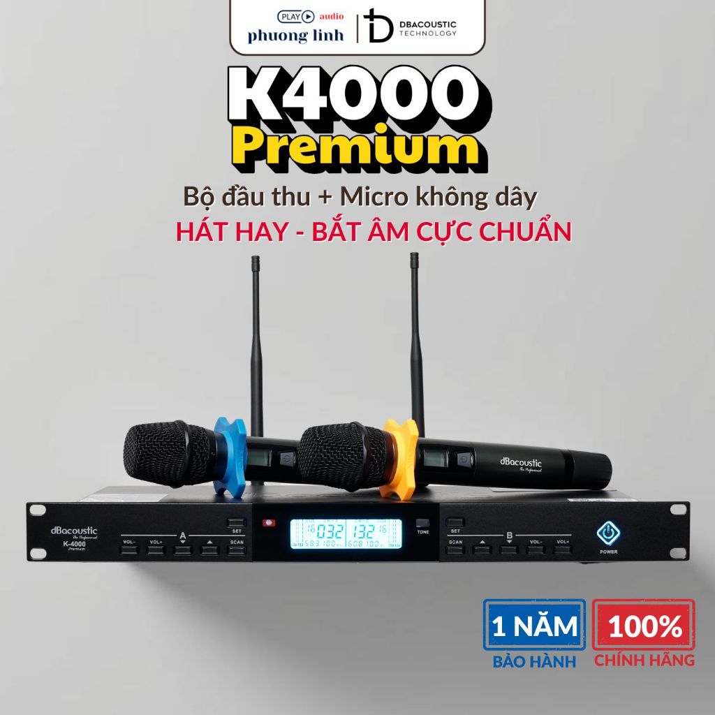 Mic DBAcoustic K4000 PREMIUM Không dây, Chống Hú Tốt, Đầu thu và 2 tay mic - Bảo Hành 1 Năm