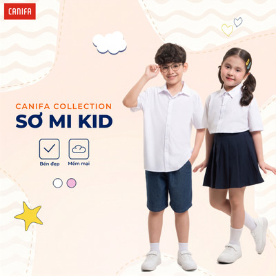 Áo Sơ mi unisex trẻ em CANIFA ngắn tay basic đi học 3TH26A001