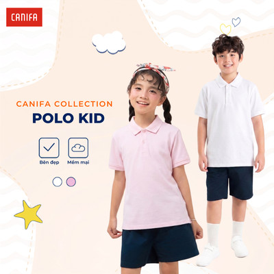 Áo polo unisex trẻ em CANIFA cổ bẻ dáng suông basic 3TP26A001
