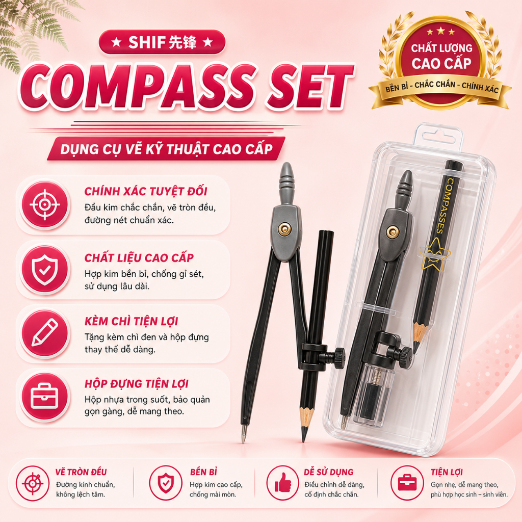 SỈ _ HỘP 12 Cây Compa Bút Chì Gỗ/ Compa Kẹp Chì Gỗ Thân Đen SHIF 3110, 3131, 3028 Vẽ Kỹ Thuật Hình T