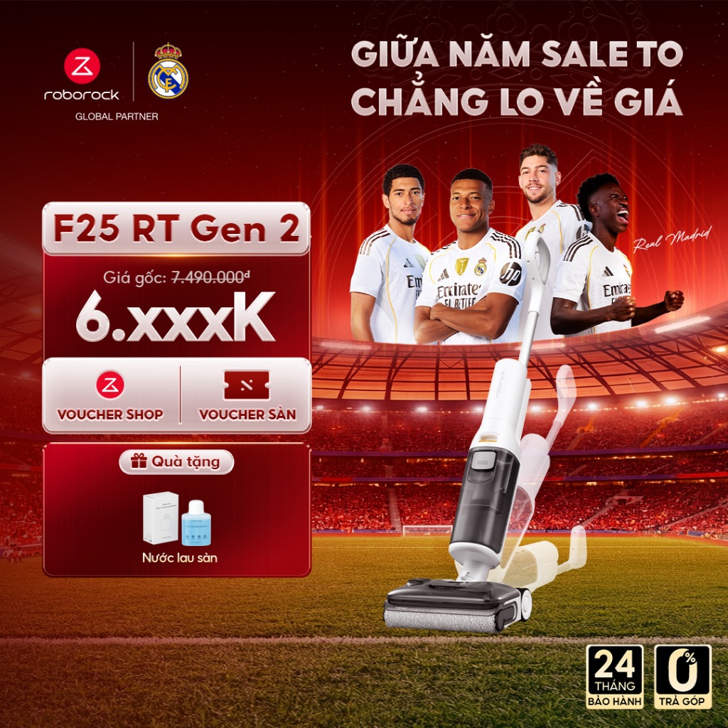 Roborock F25 RT Gen 2 máy hút bụi lau nhà cầm tay không dây | Lực hút 20.000Pa | Bảo hành 2 năm