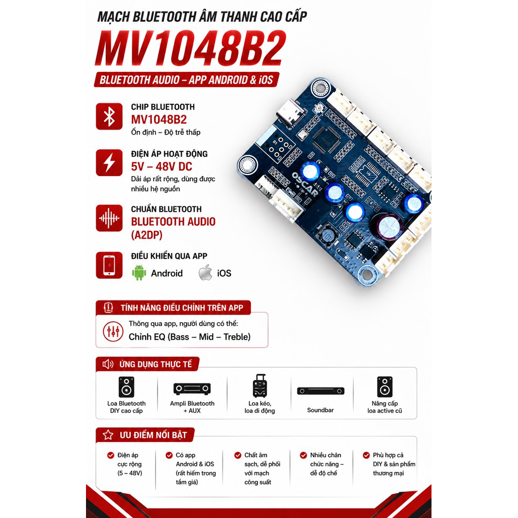 Mạch bluetooth DSP-APP điện thoại Mv1048b2