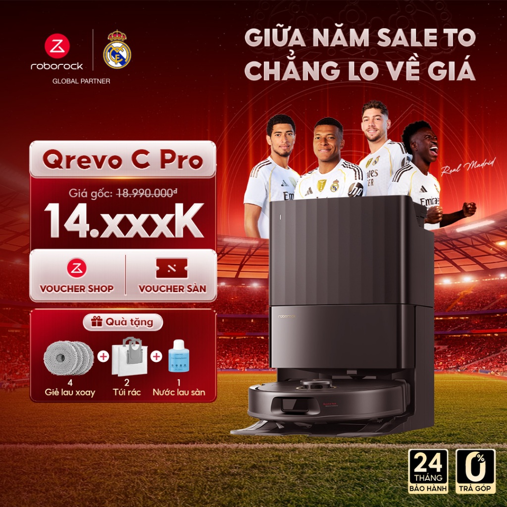 Roborock Qrevo C Pro robot hút bụi lau nhà | Giặt giẻ 75 độ | Sấy khô 45 độ C | Lực hút 18.500 pa | 