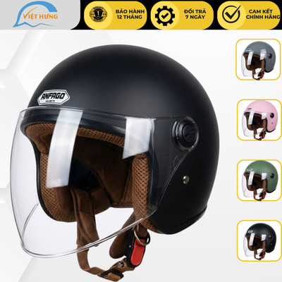 Mũ bảo hiêm trùm đầu kính chống lóa Nón bảo hiểm 3/4 nam nữ hàng chính hãng ANFAGO HELMETS 818 kính dài che cả mặt