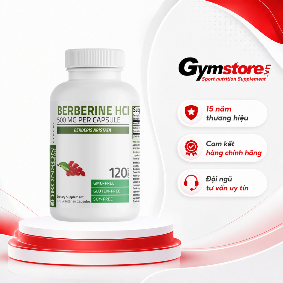 Viên uống Bronson Berberine HCL, 500mg, hỗ trợ chuyển hóa, đường huyết khỏe mạnh - Gymstore