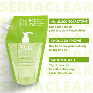 Gel rửa mặt cho da dầu mụn, không chứa xà phòng SVR Sebiaclear Gel Moussant