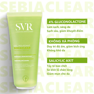 Gel rửa mặt cho da dầu mụn, không chứa xà phòng SVR Sebiaclear Gel Moussant