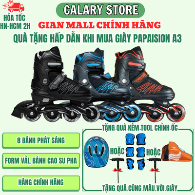 [ Tặng Bảo Hộ] Giày Patin Trẻ Em Centosy Papaison A3 8 Bánh Đèn Bánh Cao Su Pha Càng Hợp Kim Nhôm Tăng Chỉnh 2-3 Size