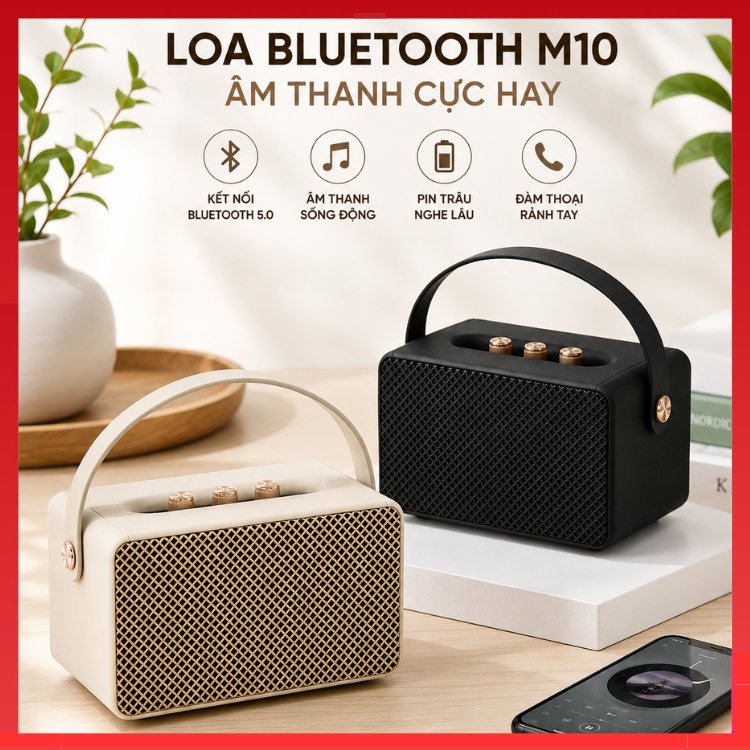 Loa Bluetooth M10 / XM520 / XM5  Công Suất Lớn 10W Bass Mạnh, Loa Di Động Cao Cấp Thiết Kế Có Quai X