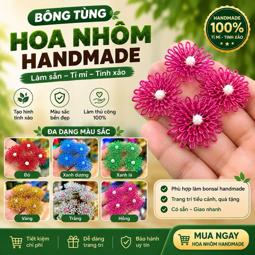 Bông Tùng Lá Nhôm 100 Bông Làm Sẵn Ghép Bonsai Handmade Hoa lá bonsai handmade tự làm