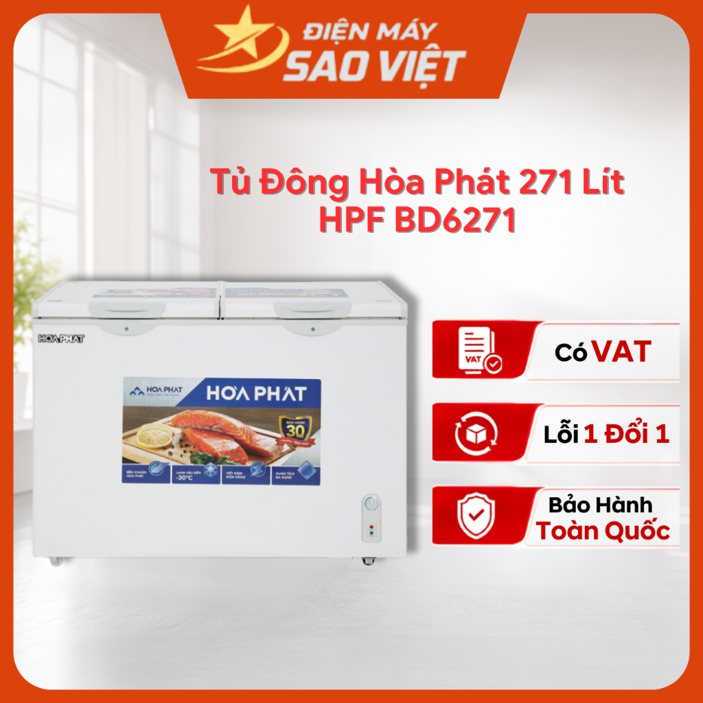 Tủ Đông Hòa Phát HPF BD6271 271 Lít 2 Ngăn 2 Cánh Dàn Đồng Bảo Hàng Chính Hãng 24 Tháng