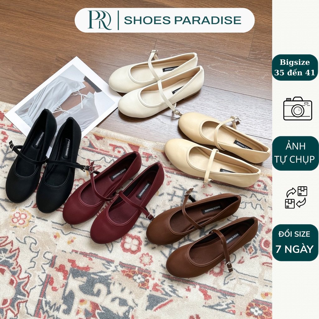 Giày búp bê mũi tròn đẹp xinh đế bệt da mềm tiểu thư bigsize 35 đến 41 Shoes Paradise L181